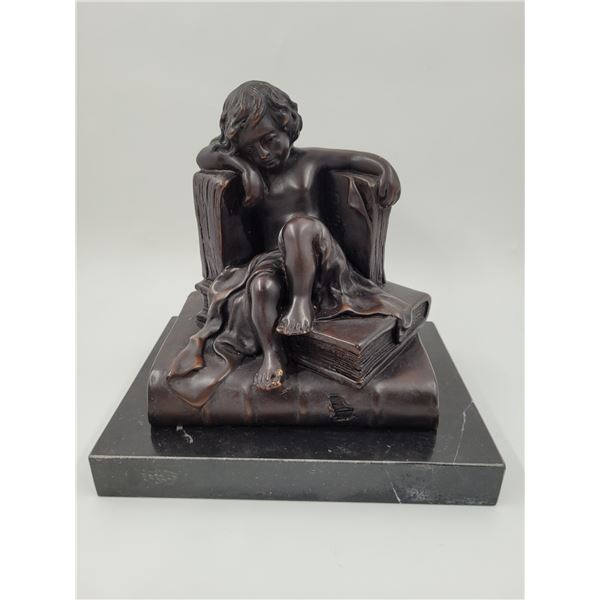 Bronze Child Reading Sculpture