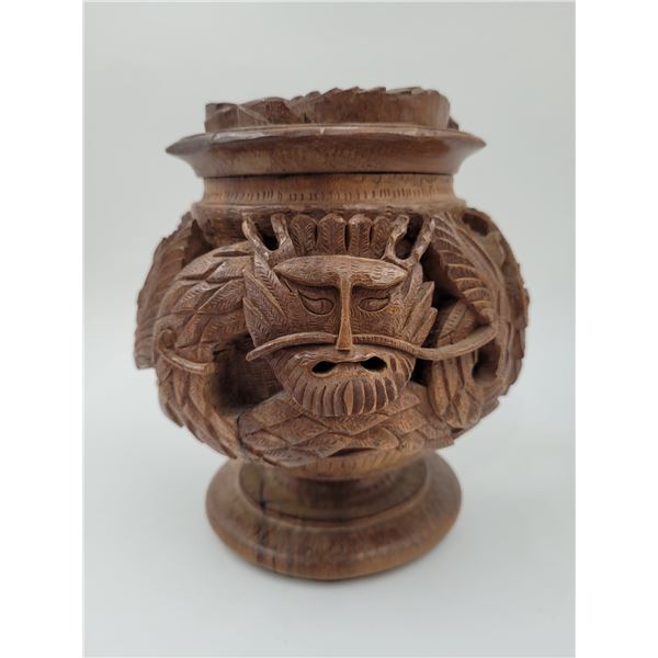Hand-Carved Balinese Wooden Jar