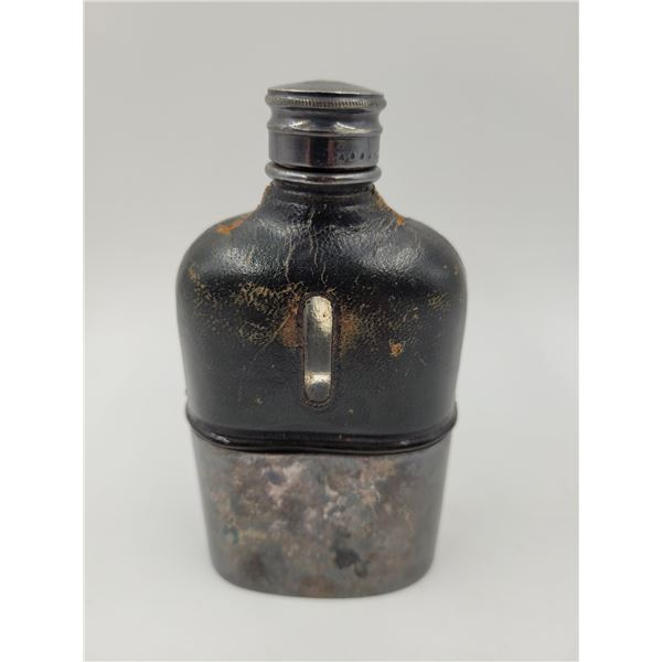 VTG Daniel & Arter Glass Flask w/ Metal & Leather Accents