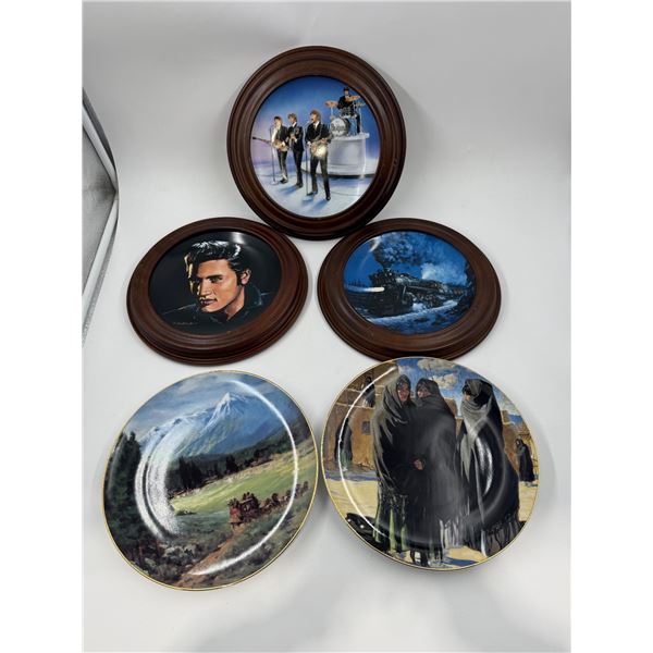 Collector's Plate Lot (3 Framed) w/ Elvis, The Beatles, The Empire Builder Train, & More