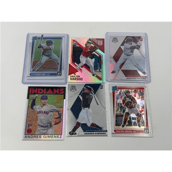 6 Baseball Cards w/ Andres Gimenez, Alejandro Kirk, & Daulton Varsho