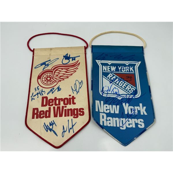 Autographed Detroit Red Wings & New York Rangers Pennants