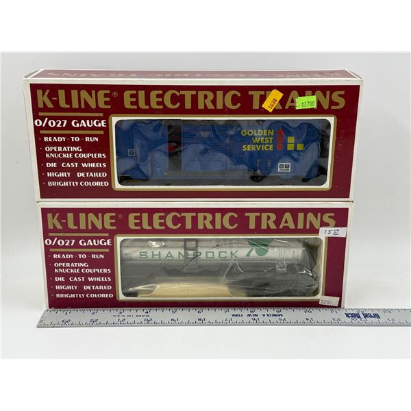 VTG K-Line Electric Trains 0/027 Guage Shamrock Oil Classic Tank Car & Golder West Service Boxcar
