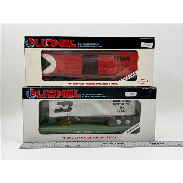 VTG Lionel '0' And 027 Gauge C.P Rail Double Door Box Car & Burlington Northern Flat Car