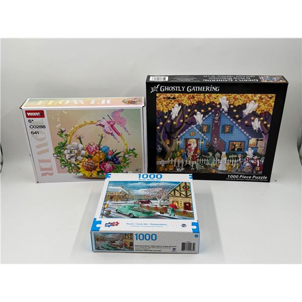 Woma Flower Building Set & 2 1000Pc Puzzles