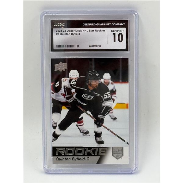 CGC Graded 10 Gem Mint 2021-22 Upper Deck NHL Star Rookies #8 Quinton Byfield Hockey Card