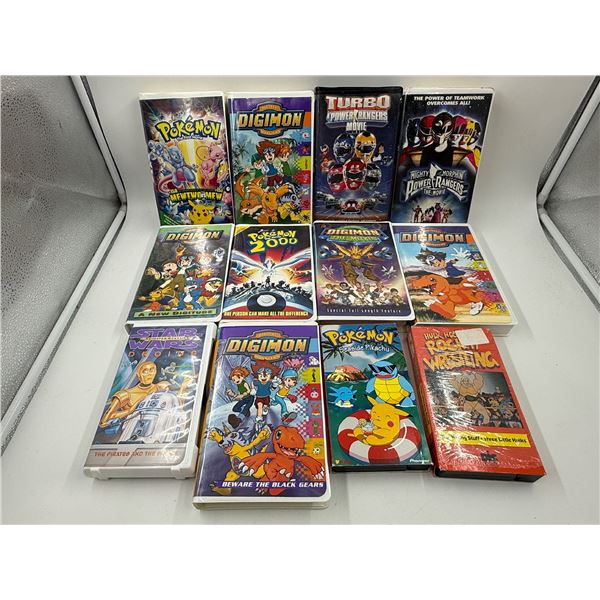 Lot of Assorted VHSs w/ Pokemon, Digimon, & More