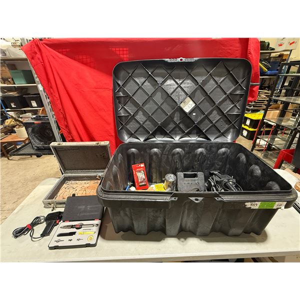 Variety Lot w/ 49 Gal. Bin, Soldering Iron Kit, & More