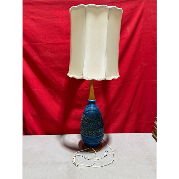 Mid-Century Style Blue Ceramic Table Lamp w/ Shade