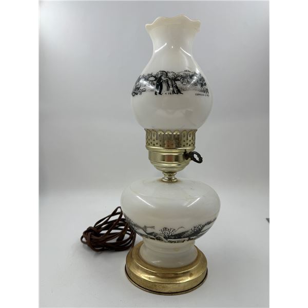 VTG Milk Glass Hurricane Oil/Electric Lamp