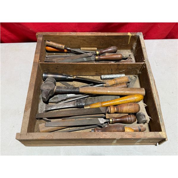 Lot Of VTG Woodworking Hand Tools In Wooden Box