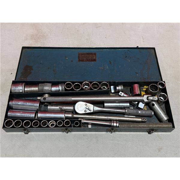 Lot Of Sockets, Ratchet & Extensions In Metal Case