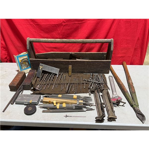 Large Lot Of Drill Bits, Braces & Tool Box