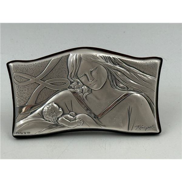 VTG Religious Silver Tone Plaque Madonna & Child (Ronzan Style)