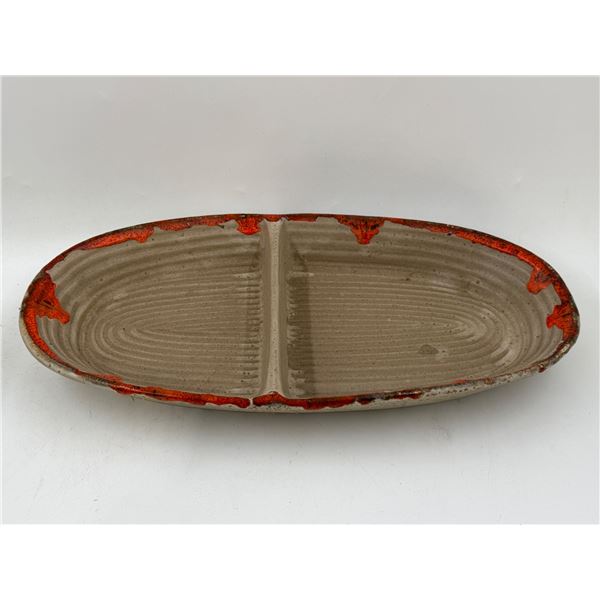 VTG Studio Pottery Divided Serving Dish (Orange Drip Edge)