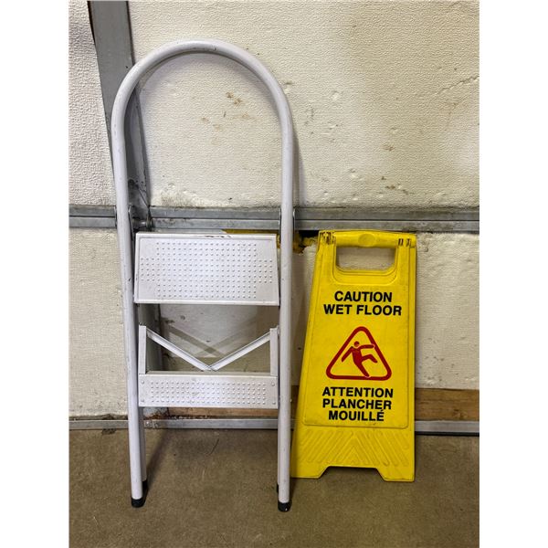 Step Stool & Caution Wet Floor Sign Lot