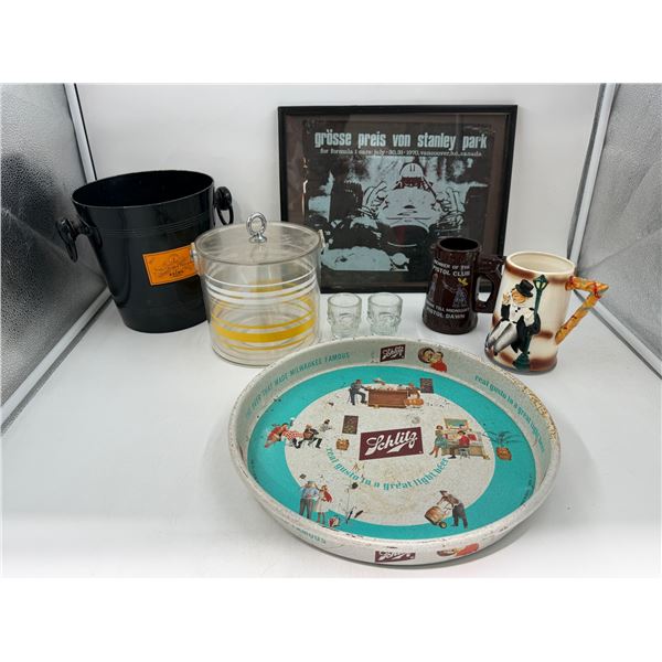 VTG Schlitz Beer Serving Tray & Barware Lot