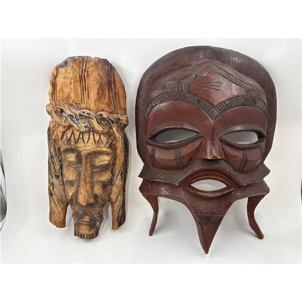 Hand Carved Wooden Tribal Masks (2pcs)