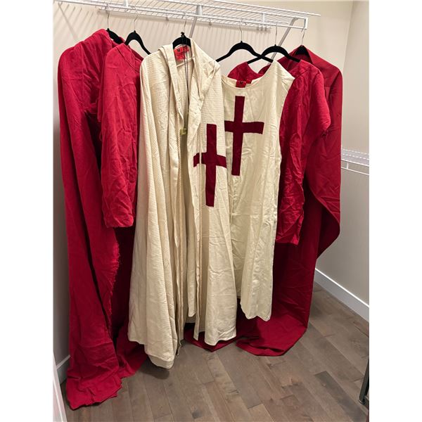1 white Museum Replica robe and cloak, 2 red tunic and 2 red cloaks