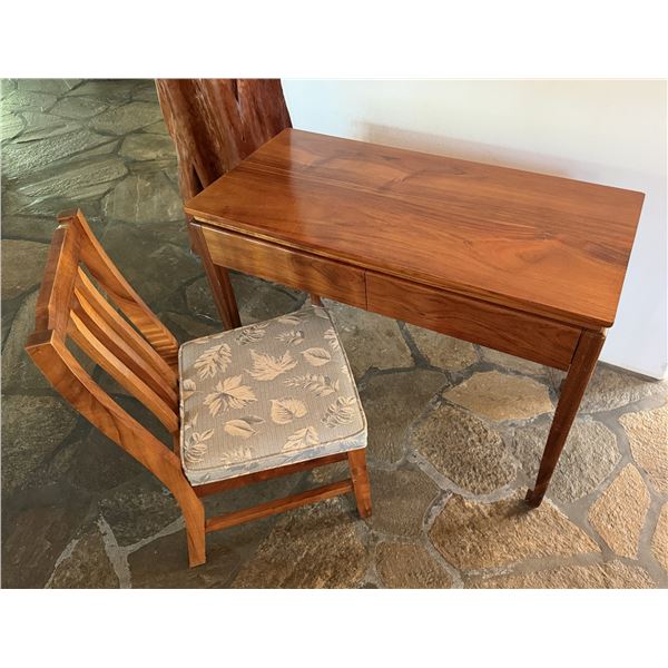 Wooden Desk w/ 2 Drawers & Wooden Chair w/ Upholstered Seat