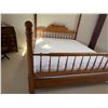 Image 16 : Wooden 4-Poster Colonial Bed w/ Carved Posts & Mattress 78" x 87"
