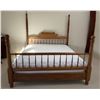Image 1 : Wooden 4-Poster Colonial Bed w/ Carved Posts & Mattress 78" x 87"