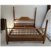 Image 2 : Wooden 4-Poster Colonial Bed w/ Carved Posts & Mattress 78" x 87"