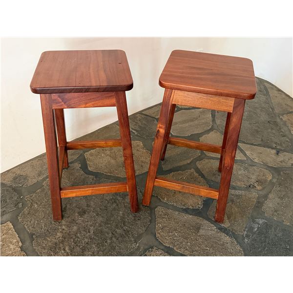Qty 2 Wooden Stools w/ Footrests 12" x 12" x 23"H