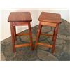 Image 1 : Qty 2 Wooden Stools w/ Footrests 12" x 12" x 23"H