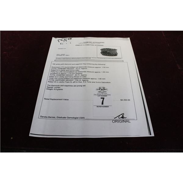 18K  WG Diamond/Sapphire Ring w/17 Round Cut Diamonds, 34 Round Cut Diamonds