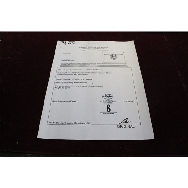 18K  WG  Diamond Necklace w/13 Round Cut Diamonds 3.3G - Replacement Value