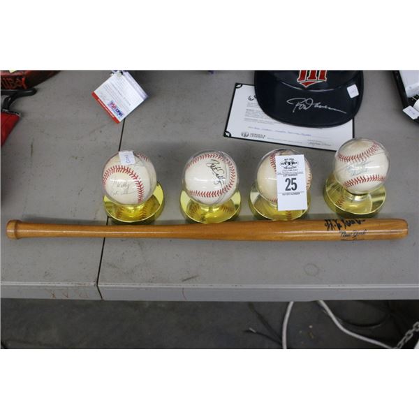 Autographed Mini Bat w/4 Autographed Showcased Baseballs
