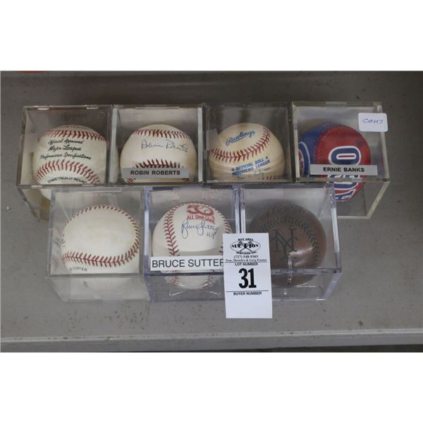 7-Autographed Baseball Roberts/Sutter/Banks - 7 X $