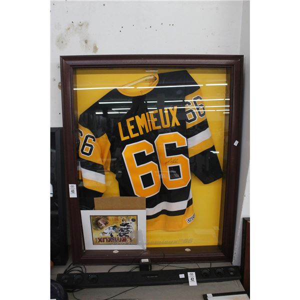 Marion Lemieux Framed Autographed Jersey w/Memorabilia