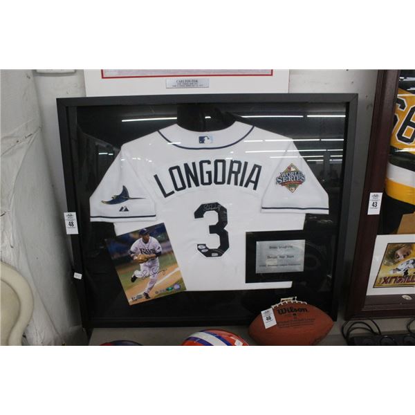 Evan Longoria TB Rays Autographed Framed Jersey w/Autographed Photo in