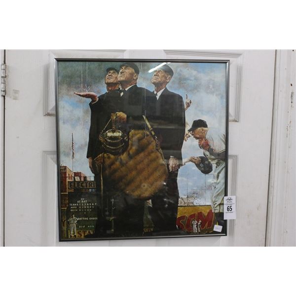 Framed Baseball Caricature Rain Delay ?