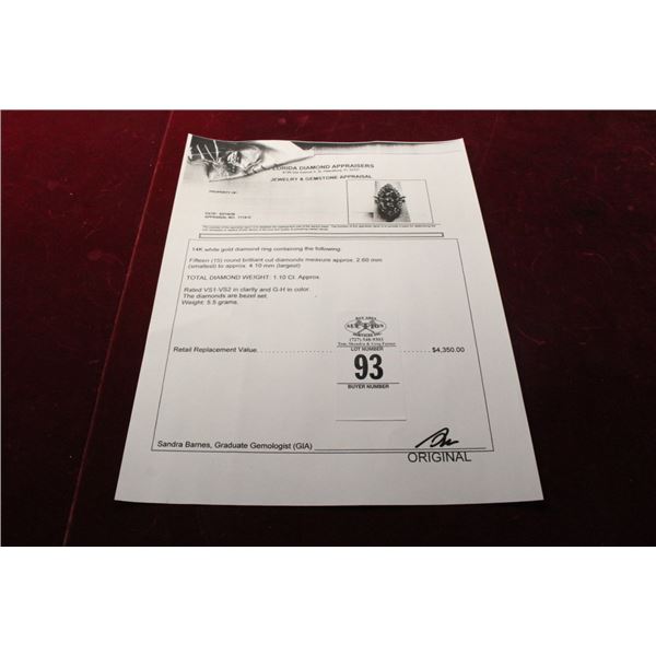 14K  WG  Diamond Ring w/15 Round Cut Diamonds 5.5G - Replacement Value