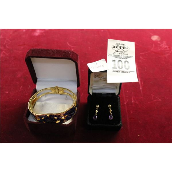 14K  YG  Amethyst Dangle 1.3G, Bangle Bracelet