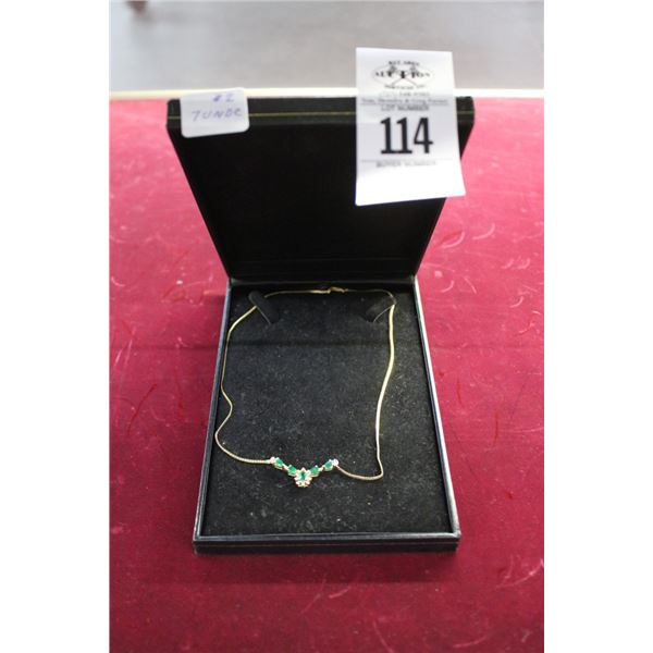14K  YG  Necklace w/Emerald Stones - 7.3G