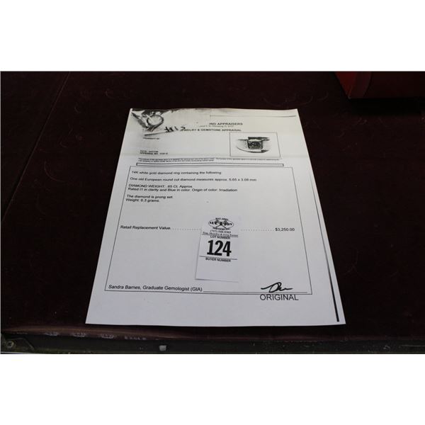 14K  WG  Diamond Ring w/One Old European Round Cut Diamond 6.3G - Replacement