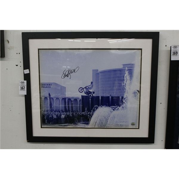 Evil Knievel Autographed Photo Jumping The Fountains At Caeser's Palace
