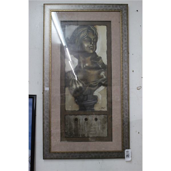 Framed Greek Wall Bust Artist Signed - 20"  X  40"