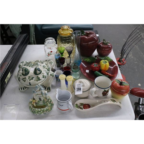Floral Painted Frog, Fruit, Lidded Dishes, Jars, Glassware Table Décor