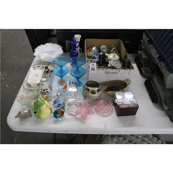 Ruffled Glass Dish, Asst. Glassware, Table Décor Items Elegant Mini Clock