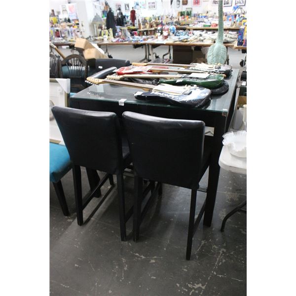 Mocha High Bar Table w/Glass Top, 4 Padded Stools