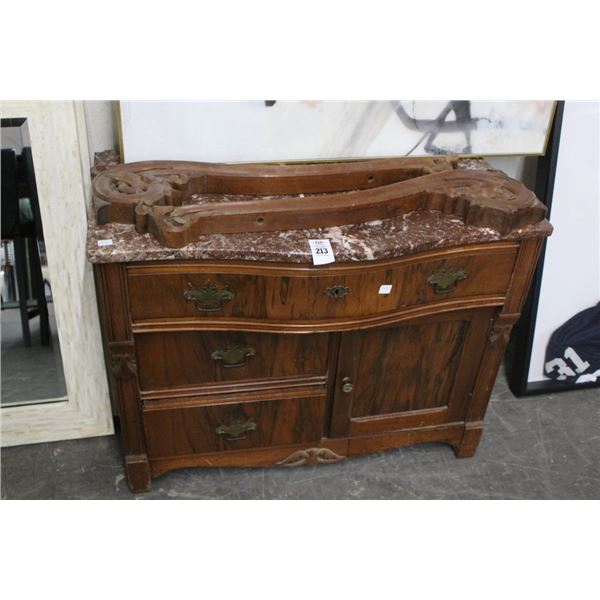 Antique Mahogany Burl Marble Top Cabinet
