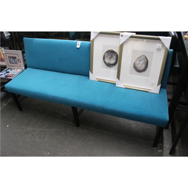 6'  Blue Cloth Padded Hall Bench