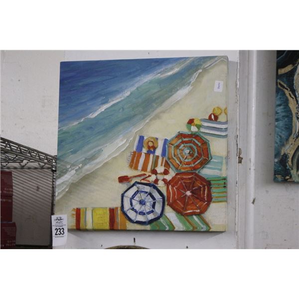 Oil On Canvas Small Beach Scene - 15"  X  15"