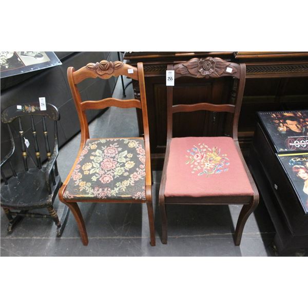 Mahogany Floral Carved Padded Antique Chairs - 2