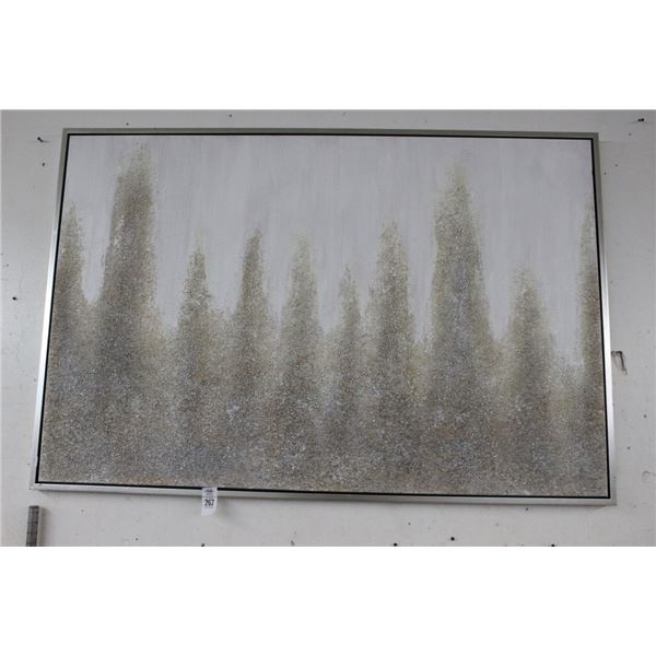 Oil On Canvas Textured Snowey Forest Abstract Chrome Framed Wall Art - 40"  X  6'